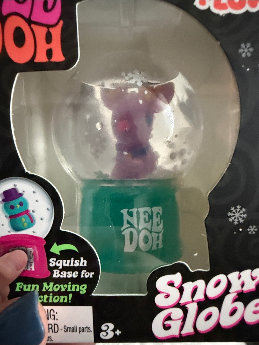 Needoh Rudy the reindoh Snow Globe Toy - Purple Figure Teal Base authentic NWT